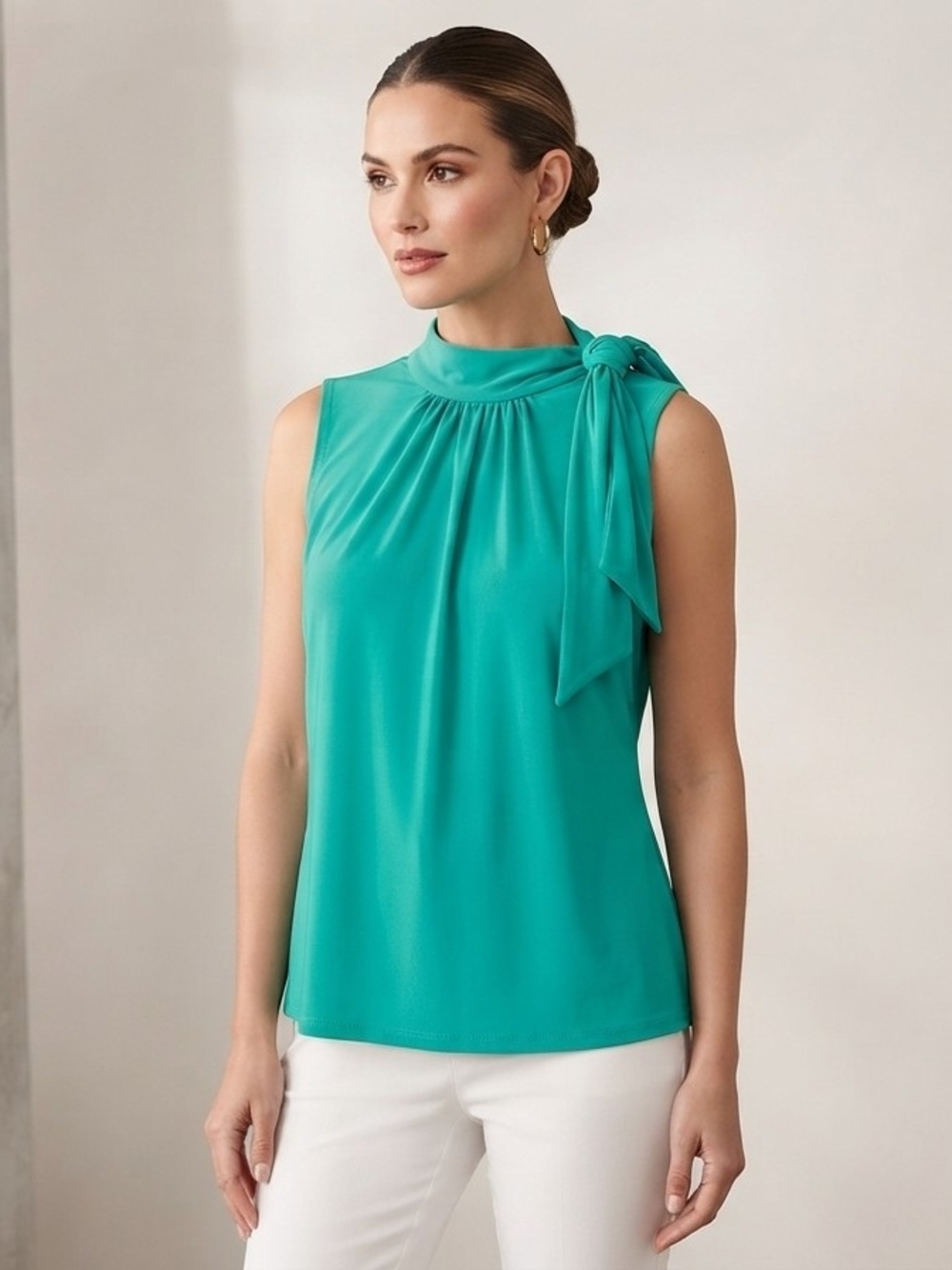 Liz Claiborne Size L Sleeveless Teal Tie-Neck Top - Women